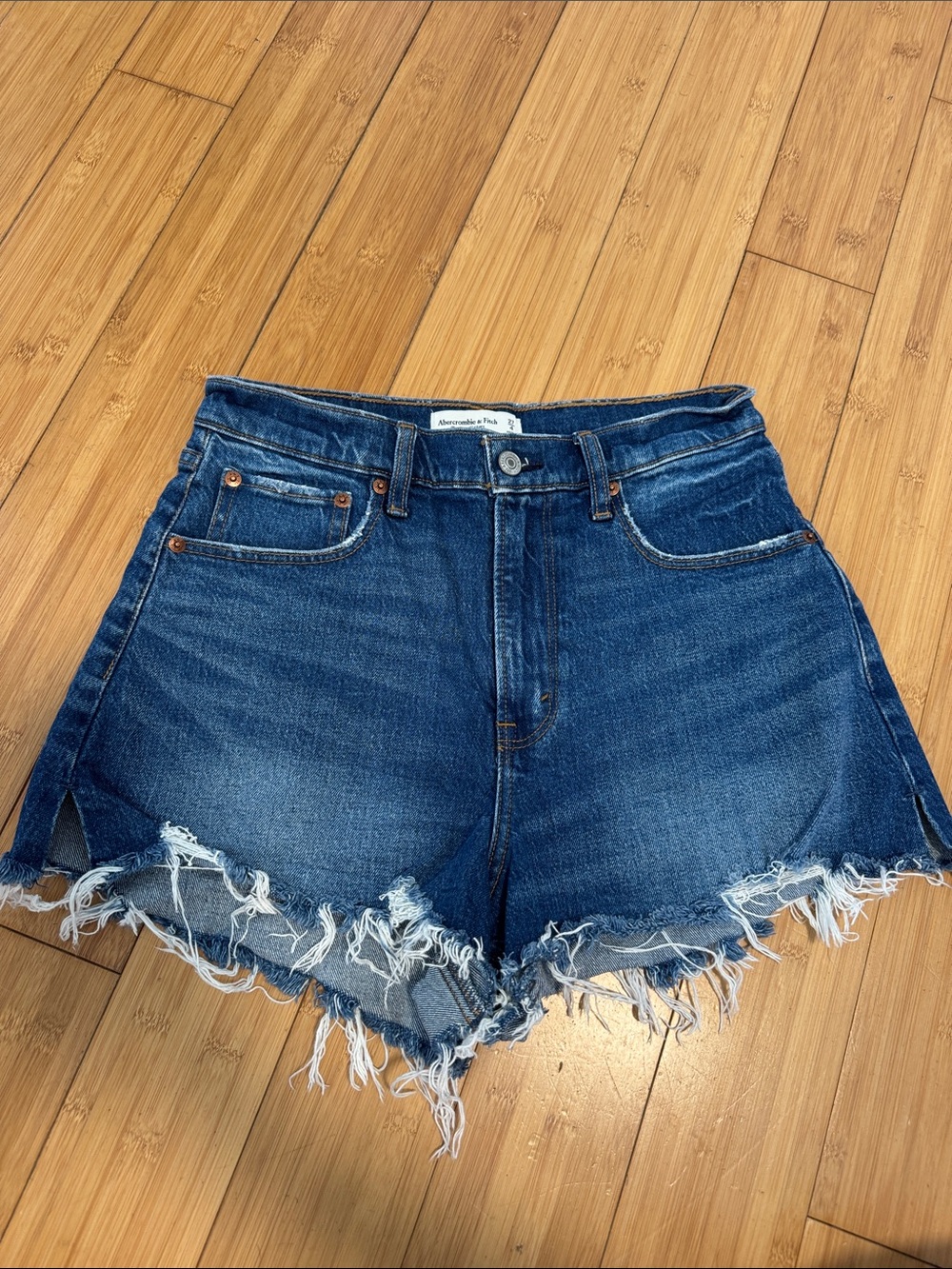 Abercrombie & Fitch Distressed Dark Blue Denim Cutoff Shorts